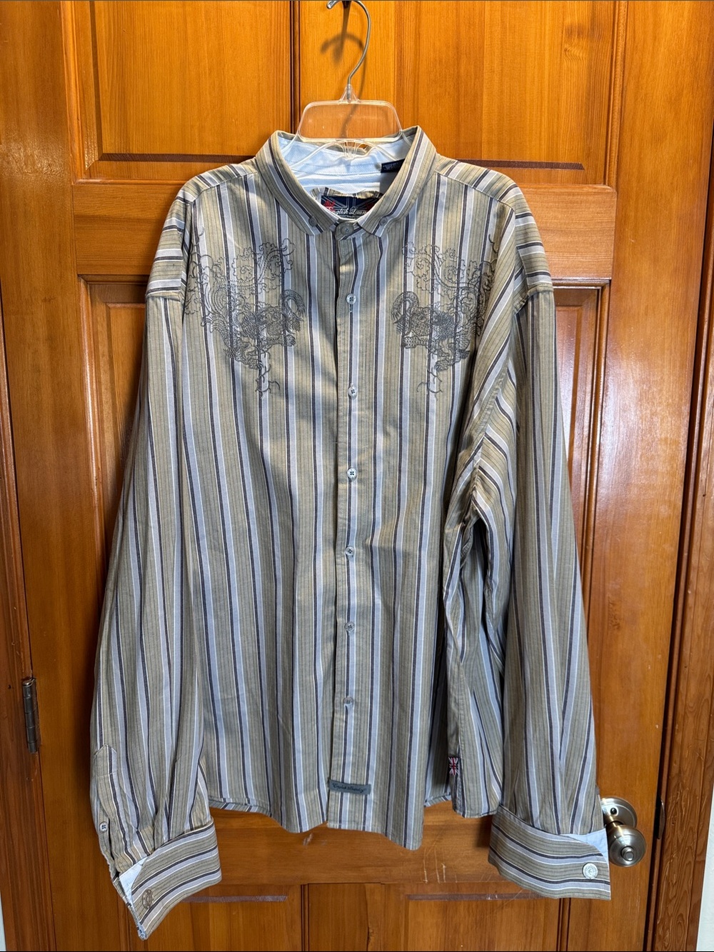 English Laundry Men's Christopher Wicks Dragon Embroidered Button-Down Shirt 3XL
